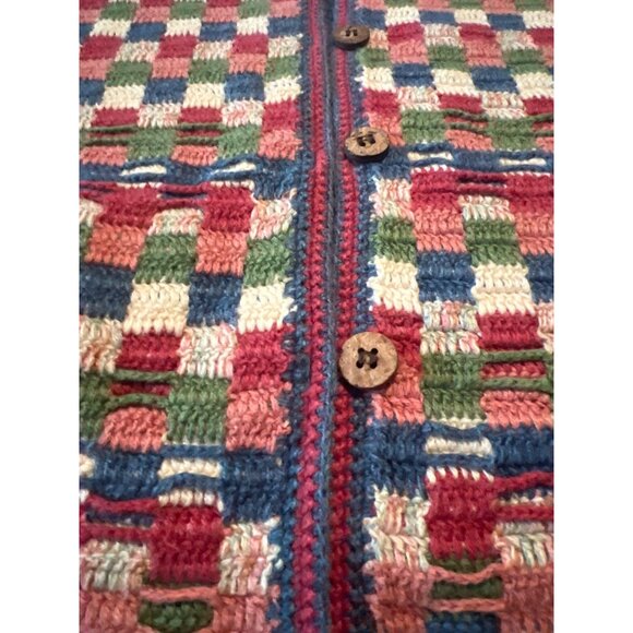 VTG Koret City Blues Embroidered Cotton Blend Vest Sweater Women M Checkered - Picture 2 of 7